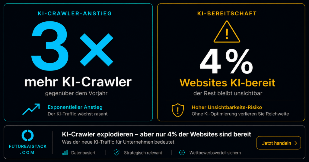 KI-Crawler explodieren — aber nur 4% der Websites sind bereit. Was der neue KI-Traffic für Unternehmen bedeutet.